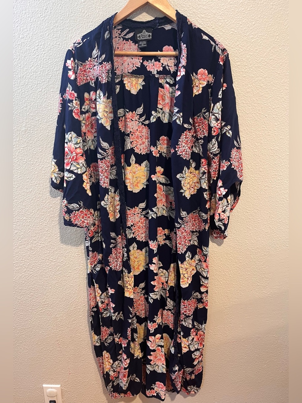 Angie Boho Floral Kimono Duster Cardigan Cover Up Large